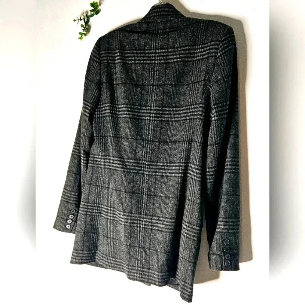 Zara Plaid Double Breast 6 buttons sz XS/S Oversized Pocket longline Blazer - Picture 7 of 10
